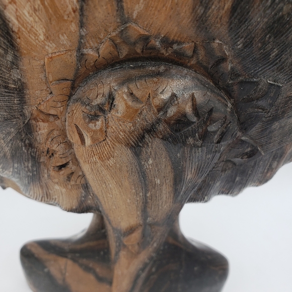 Balinese Handcarved Signed Striped Rosewood Womans Bust Statue - Picture 12 of 13